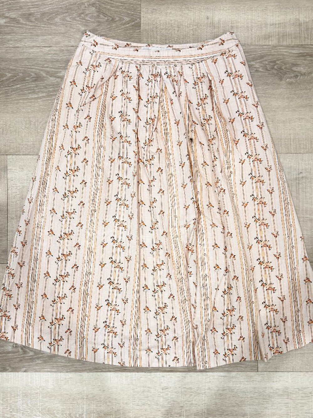 Striped Floral Print Midi Skirt